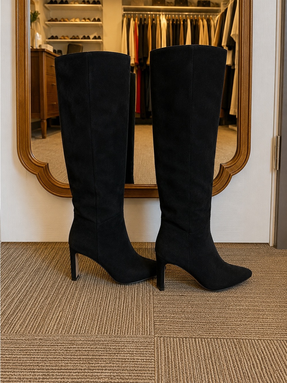 Black Knee-High Heeled Boots - Classic Women's Dress Boots